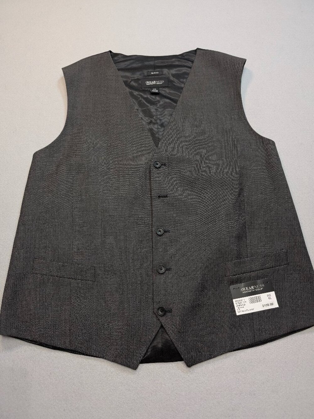 NWT Awearness Kenneth Cole Slim Fit Gray Wool Suit Vest XXL